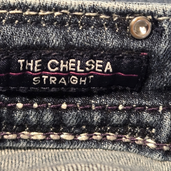 Y2K Vigoss Chelsea Straight Distressed Blue Jeans Women’s 7/8 Rhinestones Bling - Picture 10 of 16